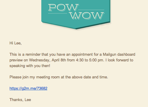 PowWow email reminder